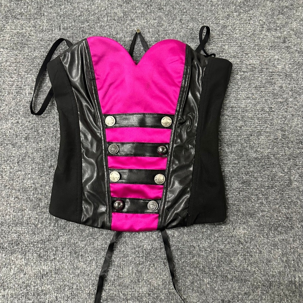 Doc & Amelia Corset Womens Size 2 Pink Black Faux Leather Lace Up Goth USA